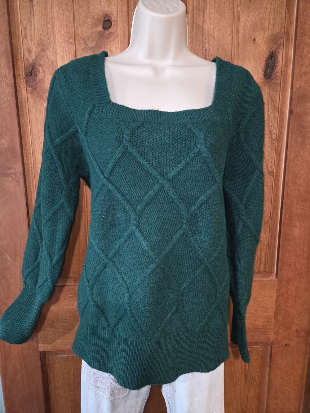 Liz Claiborne Emerald‎ Green Diamond-Knit Square-Neck Sweater
